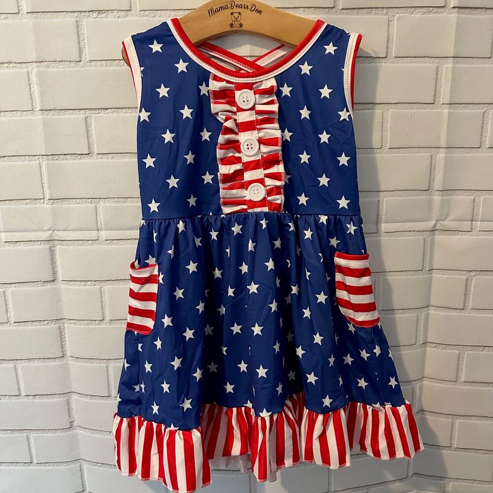 Toddler Girls Sassy Saul 2T Red, White, Blue Stars and Stripes Summer Dress